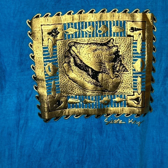 Hanes heavyweight tee shirt. Large 42-44. Siesta Key Florida. Gold blue-green. - Picture 3 of 6